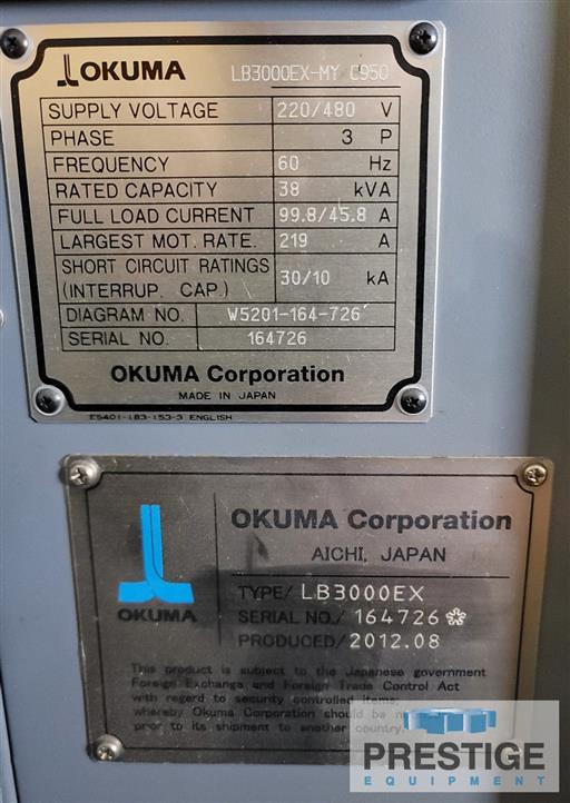 Okuma #LB-3000EX-MY950, 22" swing, 38" centers, 12-station turret,milling,C-Axis, 5000 RPM,OSP-P200LA, 2012 - Image 9