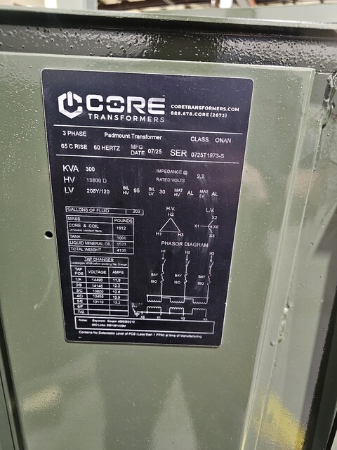 300 KVA 13800 Delta Primary, 208Y/120 Secondary, PAD, proCORE - Image 2