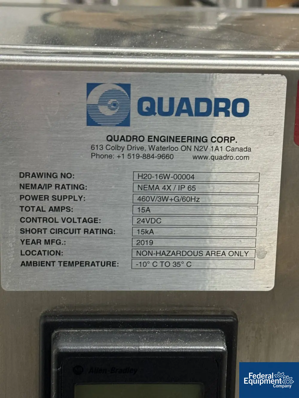 Quadro Comil #H20, 316 Stainless Steel, 7.5 HP, product hopper with feed valve, 2015 - Image 3