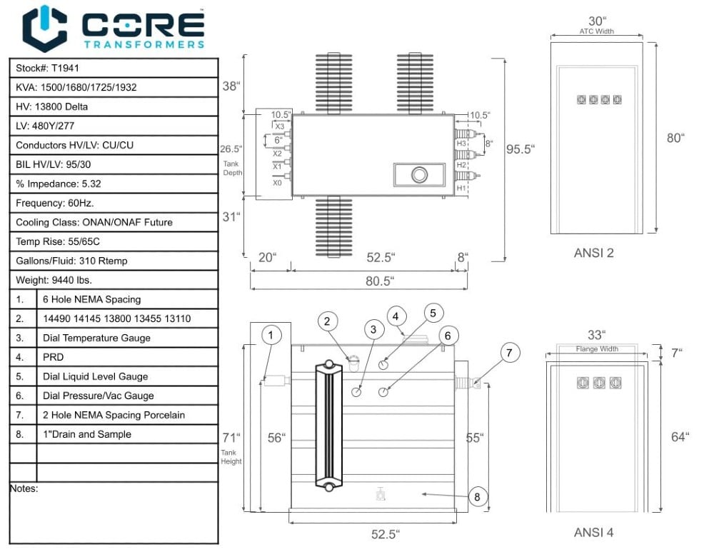 1500 KVA 13800 Delta Primary, 480Y/277 Secondary, SUB, Recon(2 available, shipment available in 10 days) - Image 1