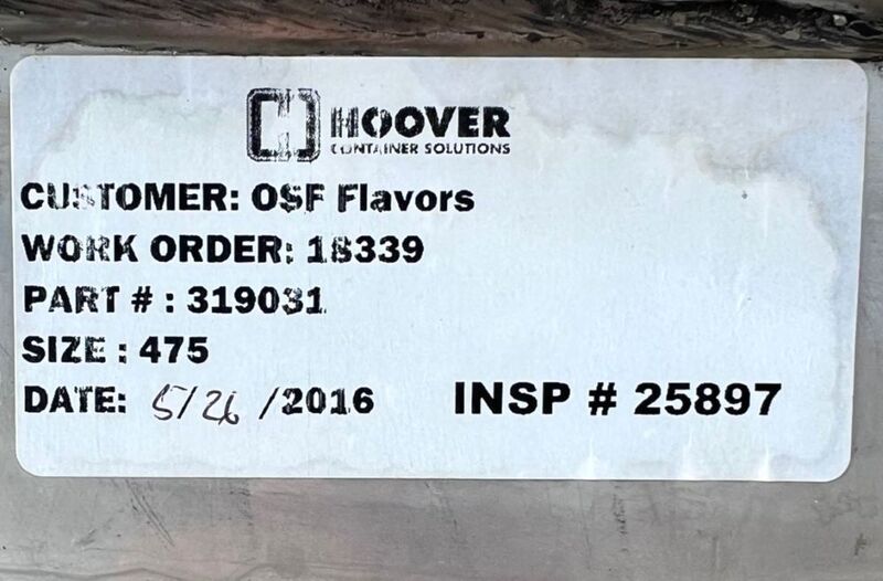 475 gallon Hoover, Stainless Steel totes w/ covers, 2" CBO, 48" x 48" x 78" H, (2 available) - Image 5