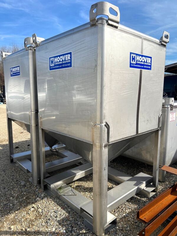 475 gallon Hoover, Stainless Steel totes w/ covers, 2" CBO, 48" x 48" x 78" H, (2 available) - Image 8