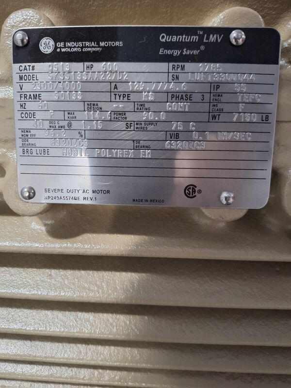 600 HP 1800 RPM General Electric, Frame 5012/13S, TEFC, 2300/4000 Volts, new Q513 - Image 8