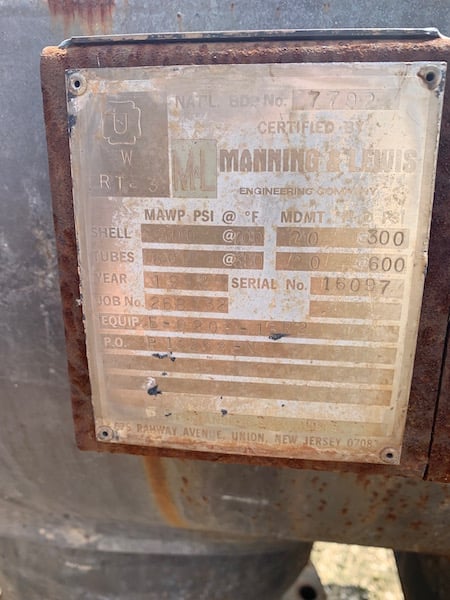 3022 sq.ft., 300 psi shell, Manning & Lewis, heat exchanger, 600 psi tube, 700°F, 1992 - Image 4