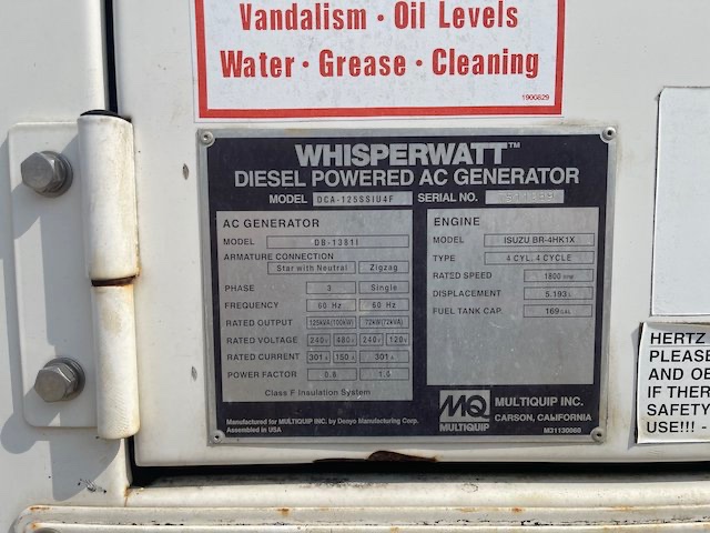 110 KW Multiquip #DCA125SSIU4F, trailer mounted, Tier 4F, sound attenuated enclosure, 240/480 Volts, 9645 - Image 9