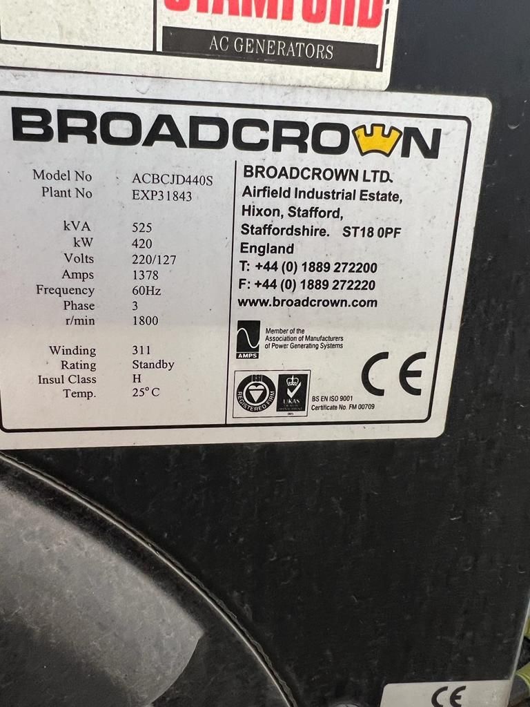 420 KW Broadcrown #ACBCJD440S, trailer-mounted, Tier 2, sound attenuated enclosure, 240/480 Volts, 200 hours - Image 7