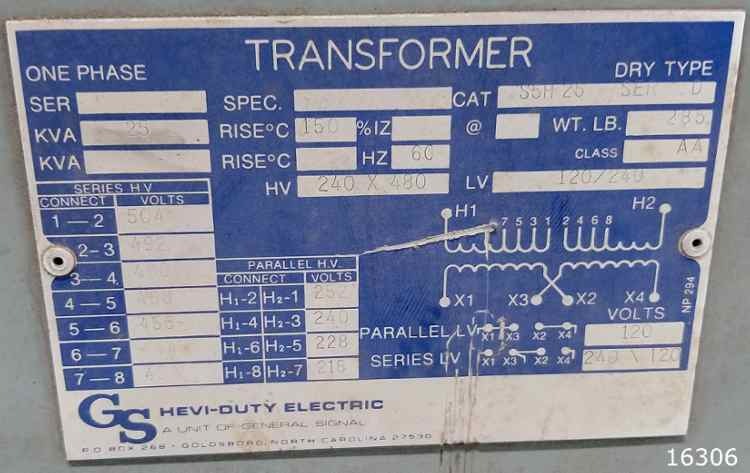 25 KVA 480/240 Primary, 240/120 Secondary, Sola/Hevi-Duty, dry type - Image 4