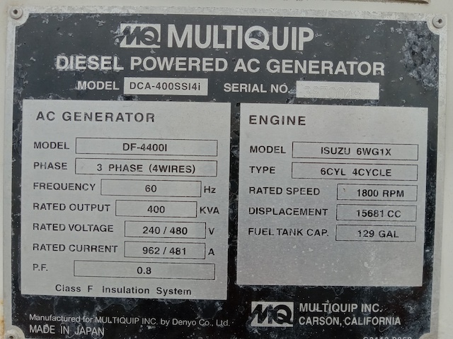 352 KW Multiquip #DCA400SSI4i, trailer mounted, Tier 4i, 120/240/208/277/480 Volts, 10665 hours, 2013, $85k - Image 6