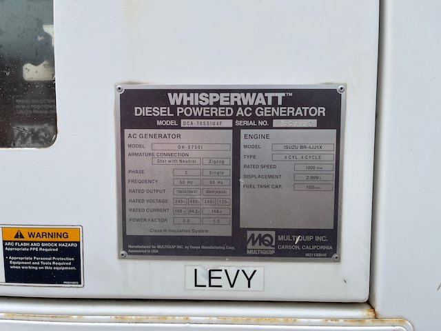 62 KW Multiquip #DCA70SSIU4F, trailer mounted, Tier 4F, 120/240/480 Volts, 8570 hours, 2016, $38k - Image 7