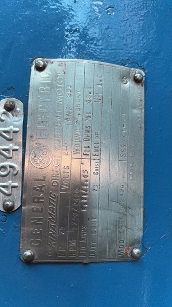 75 HP 1750/2400 RPM General Electric, Frame 444A, DP, 240 VA - Image 2