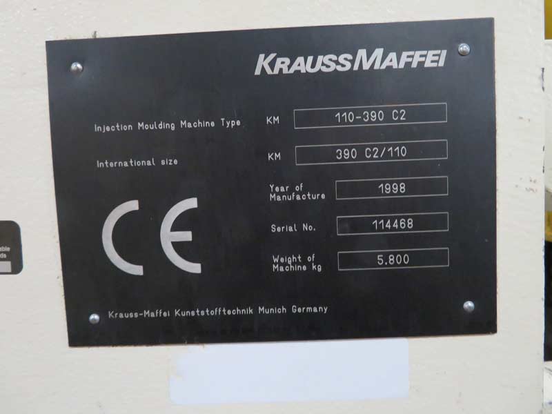 110 Ton, 5 oz., Krauss Maffei #KM110-390-C2, inkection molding machine, 35mm screw, 1998 - Image 3