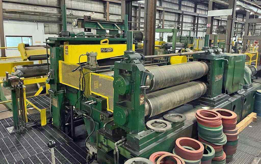 60" x 8" Paxson, slitter head, 6" diameter Pinch rolls, 64" roll face, 3 roll edge guides, manual adj. - Image 2