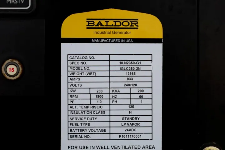 200 KW Baldor #IGLC350-2N, generator, enclosed, 432 hours, 2006, #090819 - Image 6