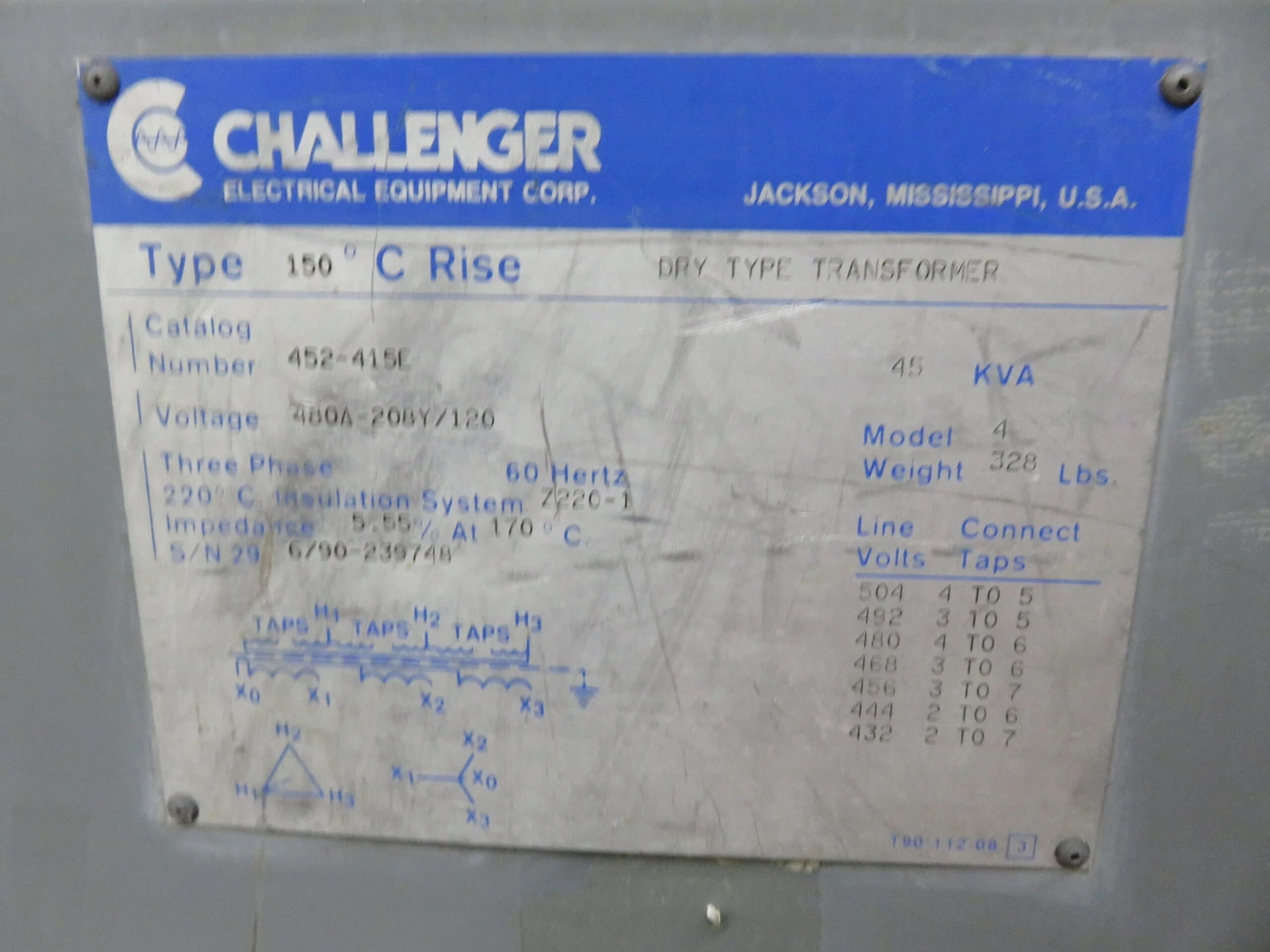 45 KVA 480 Delta Primary, 208Y/120 Secondary, Challenger 452-415E, transformer, 1 yr warranty - Image 8