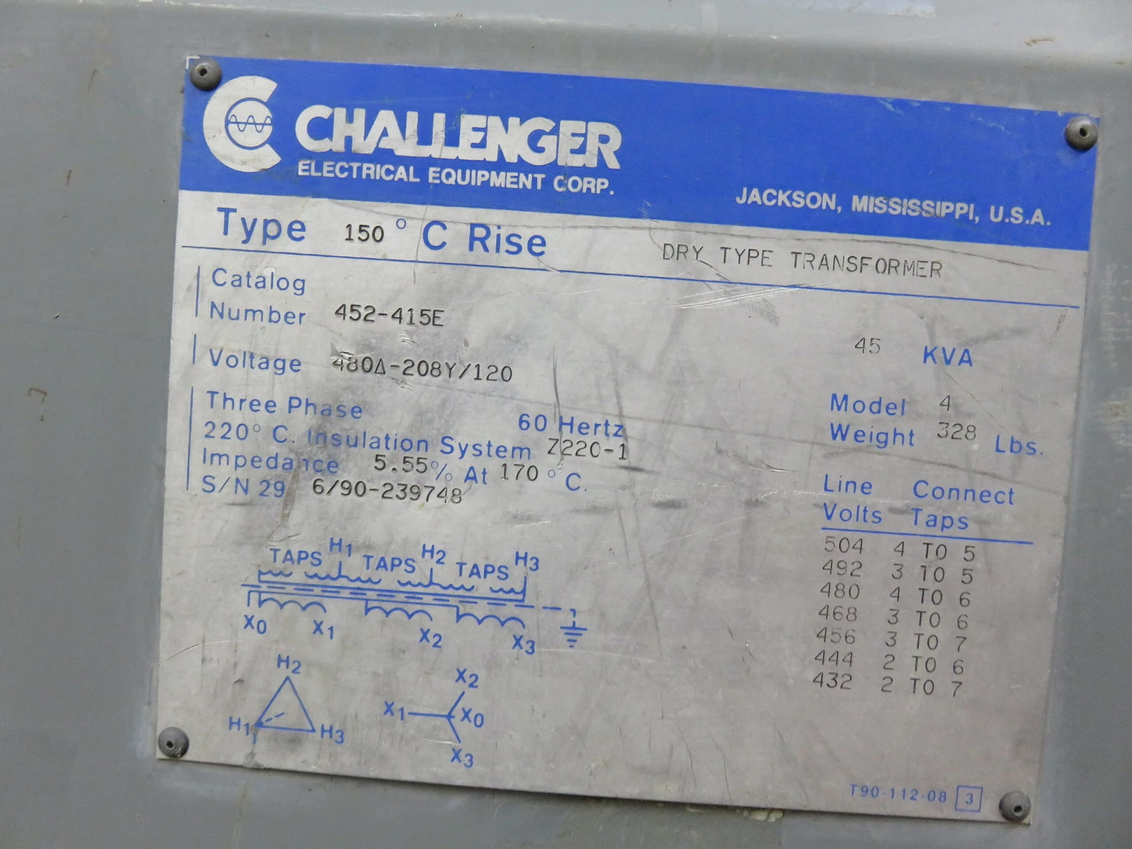 45 KVA 480 Delta Primary, 208Y/120 Secondary, Challenger 452-415E, transformer, 1 yr warranty - Image 9