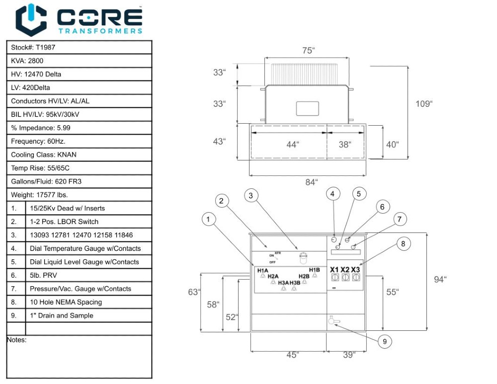 2800 KVA 12470 Delta Primary, 480 Delta Secondary, PAD, Recon (4 available) - Image 7
