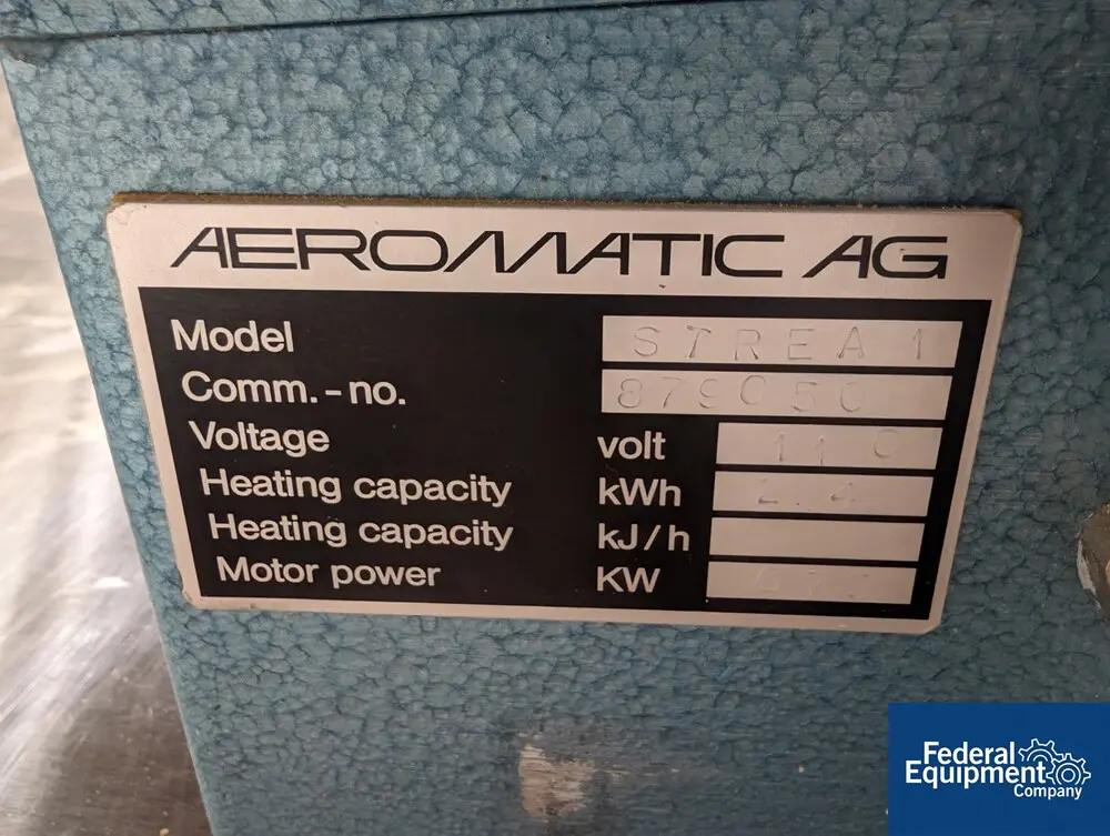 Aeromatic Fielder #STREA-1, Fluid Bed Dryer, plastic chamber, (no top spray nozzle), 1.5 kw/h heater, 0.75 hp - Image 2