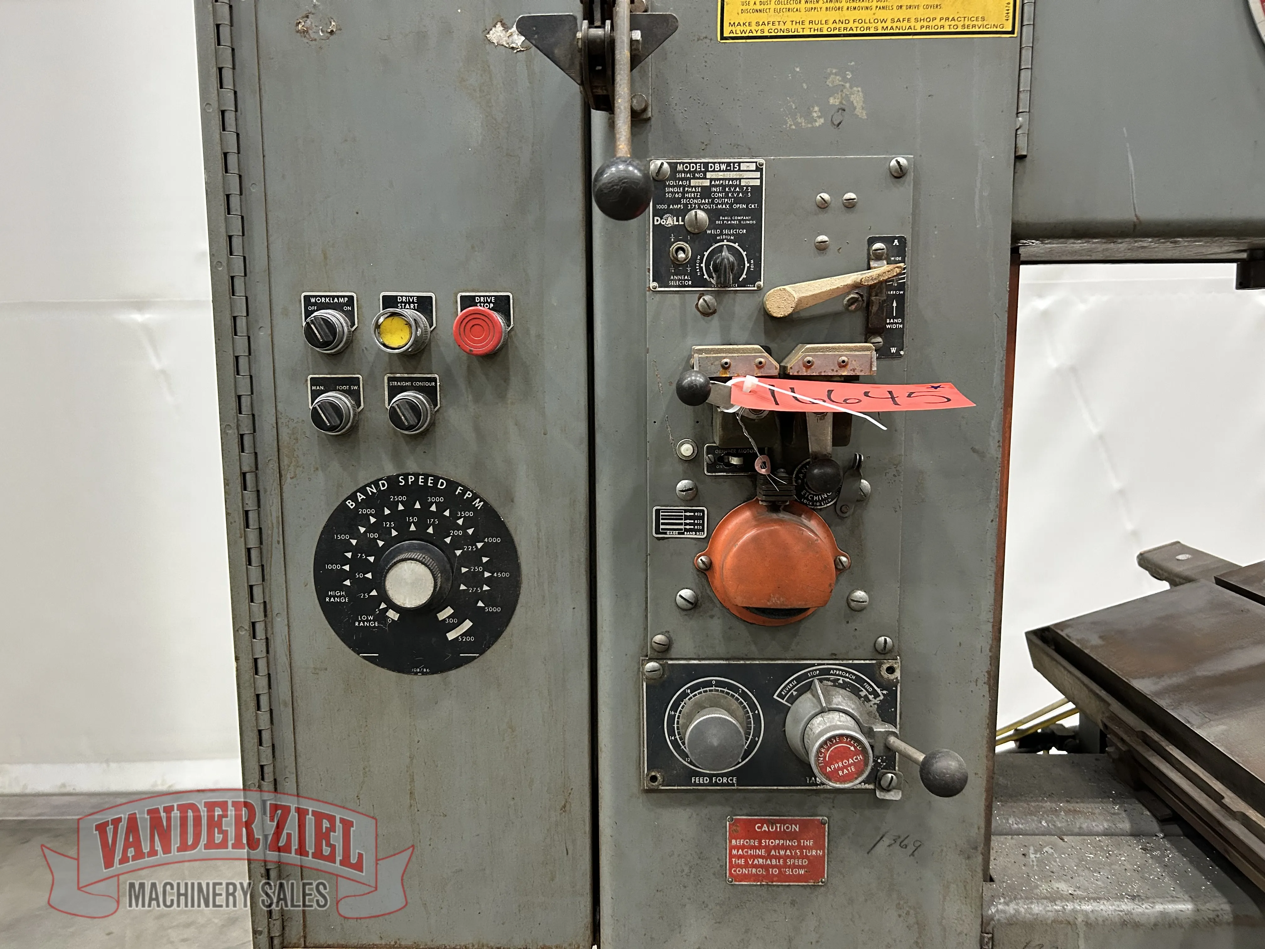 20" DoAll #2012-2H, vertical band saw, 154" blade, #16645 - Image 4