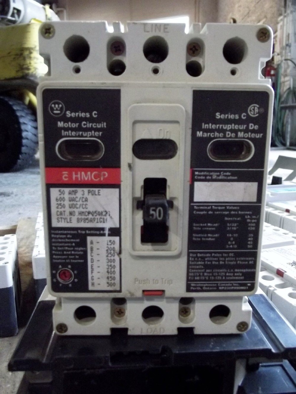 50 Amps, Westinghouse, HMCP050K2S, 3P 600 Volts Motor Circuit Interrupter - Image 1