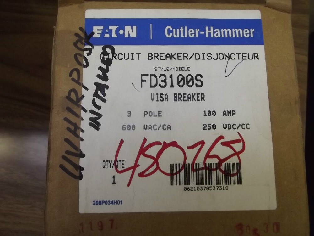100 Amps, Eaton / Cutler Hammer Cutler Hammer Visa, FD3100S, circuit breaker, 600 Volts, 3P - Image 2