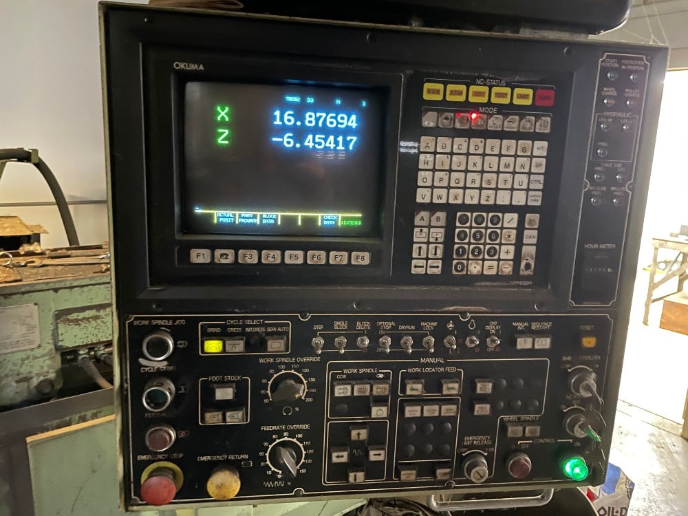 12.99" x 19.6" Okuma #GA-34N, CNC angle head grinder, 16" x 5" x 3" wheel, OSP 5000, 12733 hours, 1989 - Image 2