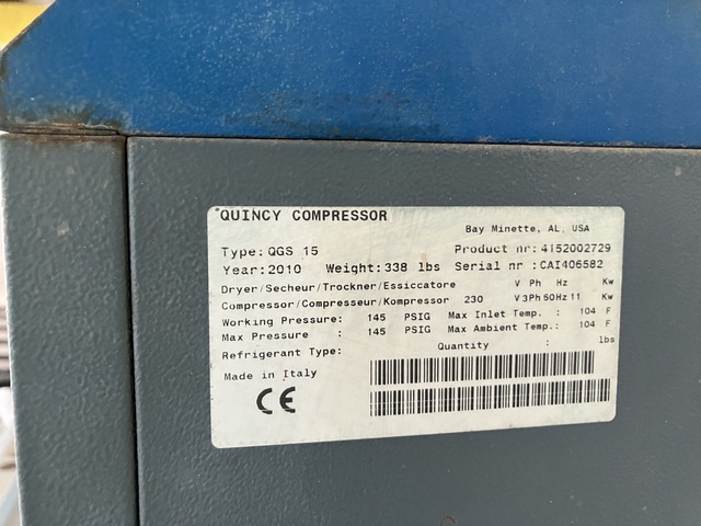 15 HP Quincy #QGS-15, Air Compressor, 6276 hours, 2010 - Image 2