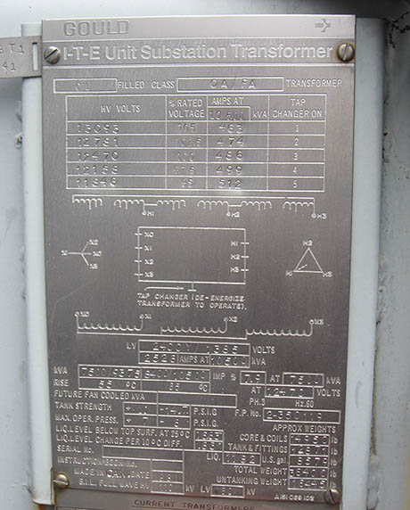 7500/10500 kVA, 12470 Delta Primary, 2400/1385 WYE Secondary, ITE/Gould Substation - Image 2