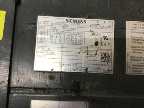 Siemens #1PH8-186-1DD101FC1-Z, 73 KW, 1500 RPM, 186 Servo Motor, 500 Volts - Image 2