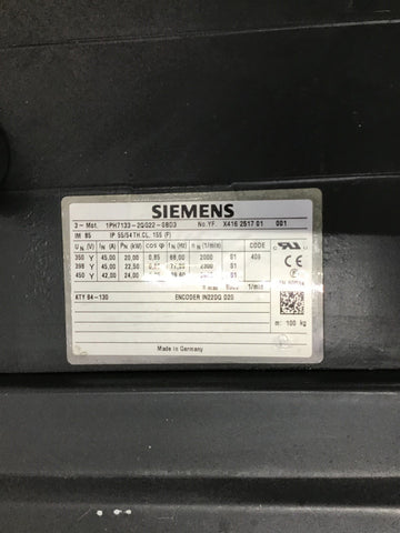Siemens #1PH7133-2QG22-0BD3, 24 KW, 8000 RPM, Servo Motor, new surplus, 450 Volts - Image 2
