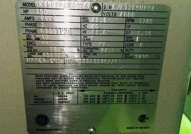 350 HP 1800 RPM General Electric, Frame L509TP20, WPIBB, 4000 Volts, New Surplus - Image 4