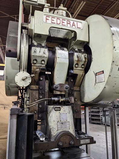 100 Ton, Federal #8, OBI flywheel press, 4" stroke, 15" throat, 14.5" Shut Height, 3" adj., 36" x28" bed, 45 - Image 1