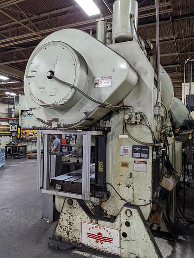 100 Ton, Federal #8, OBI flywheel press, 4" stroke, 15" throat, 14.5" Shut Height, 3" adj., 36" x28" bed, 45 - Image 3