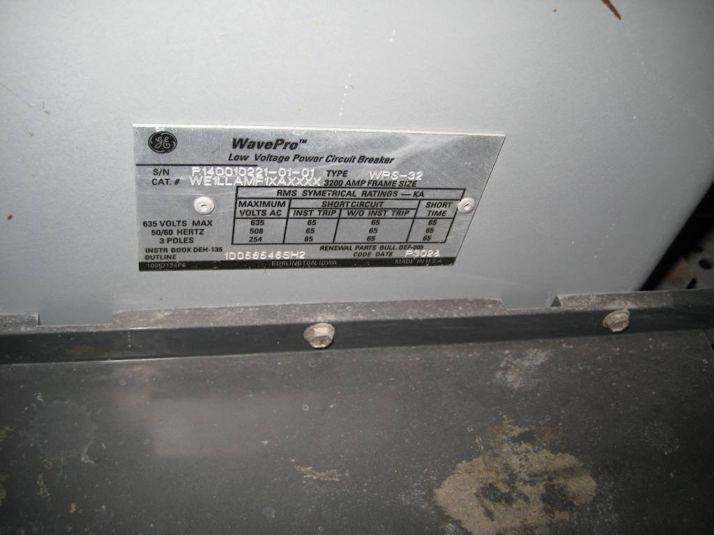 3200 Amp, GENERAL ELECTRIC, WPS-32, 480 Volts, EO/DO, 120VAC C & T - Image 3