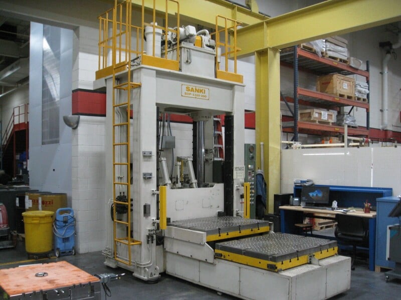 100 Ton, Sanki #SDP1310-100TD, hydraulic die spotting press, 51" x39" platen, 38.4" stroke, 41.2" DL, front & - Image 1