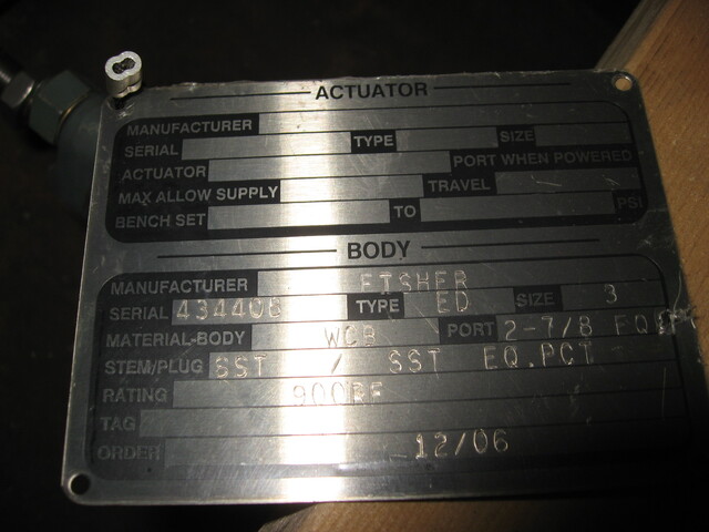 3" Emerson Fisher type #ED, 900 lb. control valve body, Stainless Steel stem/plug - Image 2