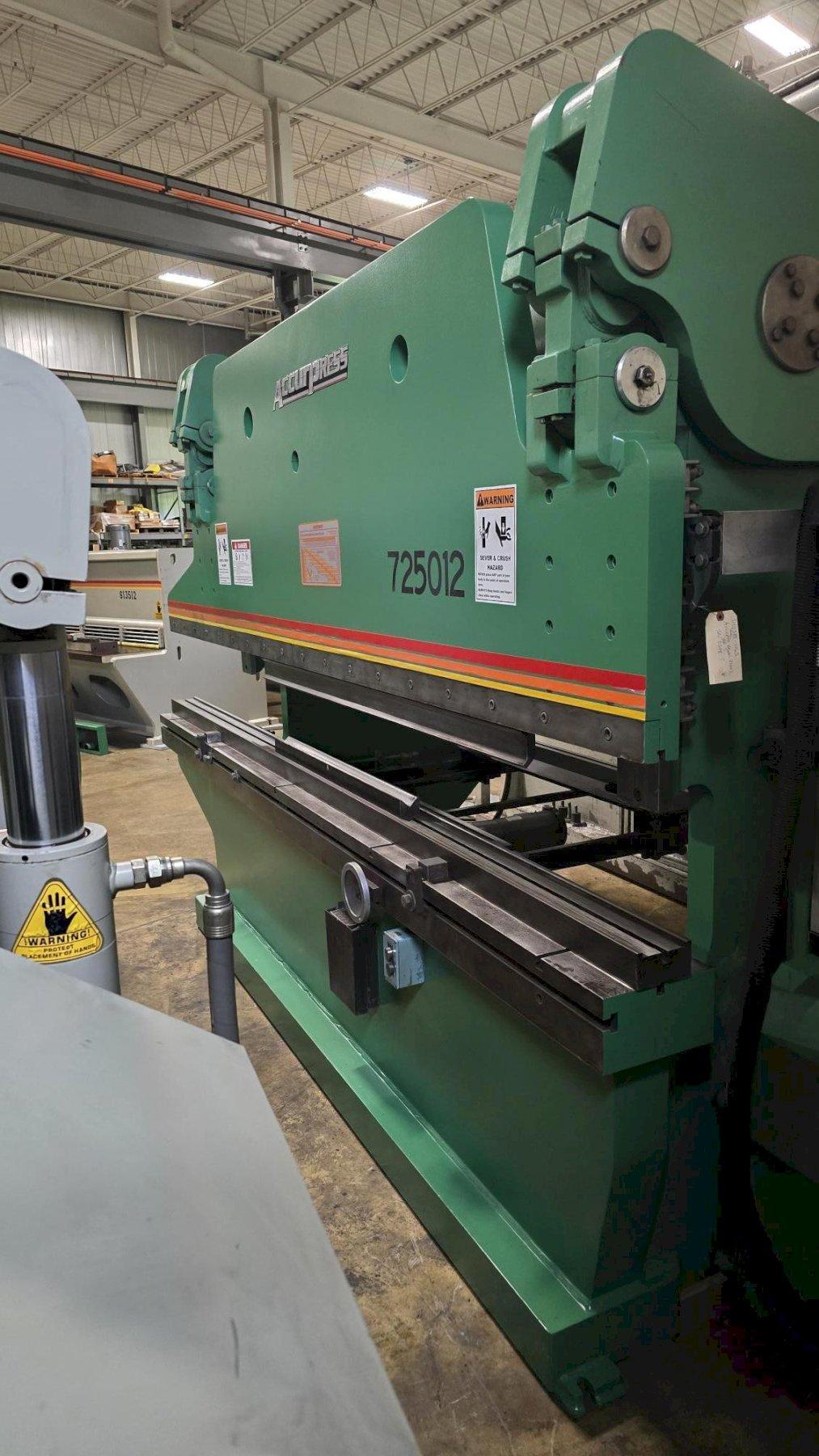 250 Ton, Accurpress #725012, hydraulic press brake, 12' overall, 102" between housing, 8" stroke, 10" throat - Image 3