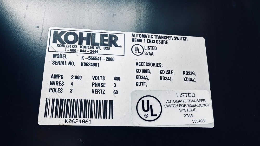 2000 Amp. Kohler Automatic transfer Switch #K-566541-2000, 277/480 Volts - Image 2