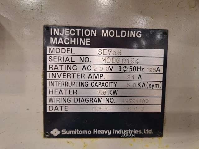 75 Ton, Sumitomo #SE75S, electric injection molder, 22 HP, 2000 - Image 4