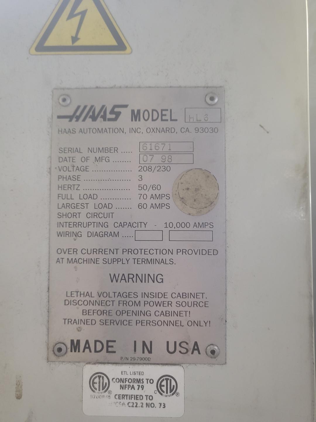 Haas #HL-6, CNC lathe, 40" swing, 15" chuck, 25" dia., 44" lgth, 51" centers, 30 HP, 1999 - Image 5