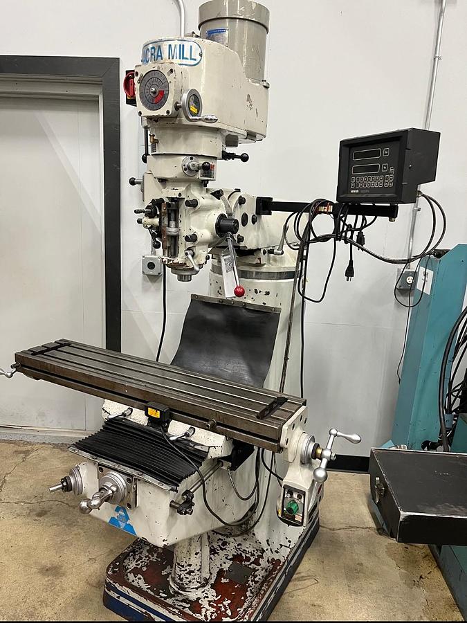 Acra #MM2V, vertical miller, 9" x42" tbl., 3 HP, R-8, 60-4500 RPM, Newall 2-Axis digital read out, X-Axis - Image 1