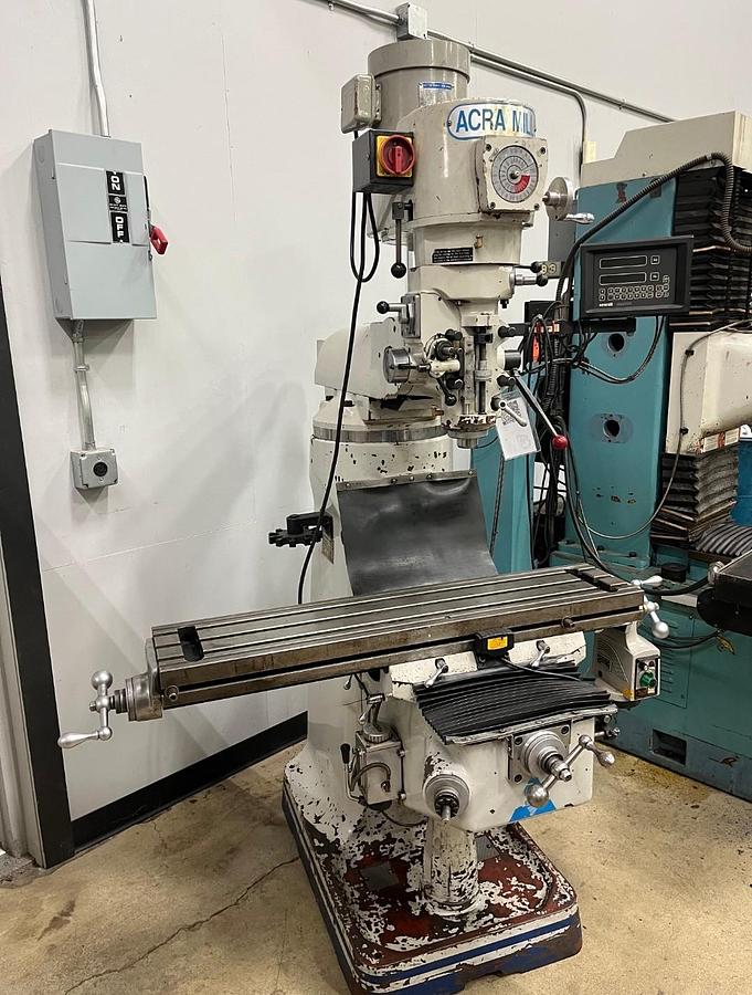 Acra #MM2V, vertical miller, 9" x42" tbl., 3 HP, R-8, 60-4500 RPM, Newall 2-Axis digital read out, X-Axis - Image 2