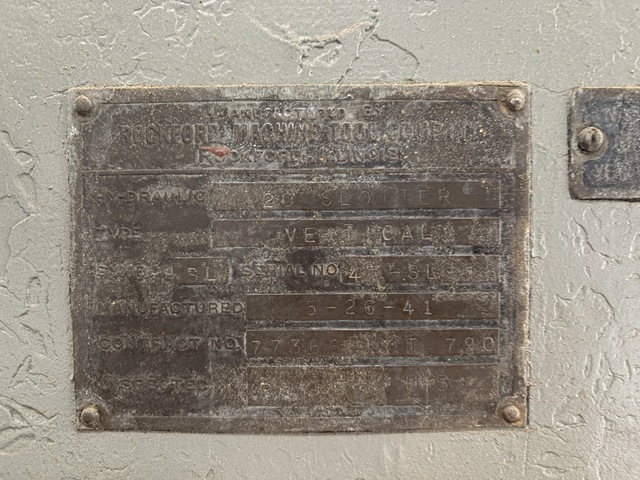 20" Rockford #SL, Vertical Slotter, S/N 47-SL-18 - Image 9