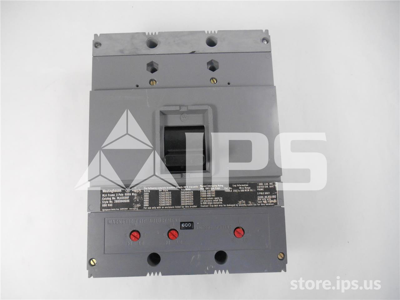 WH Mark 75 Hla Mccb, 600 Amps Thermal Mag Trip Generic Item Number - Image 3