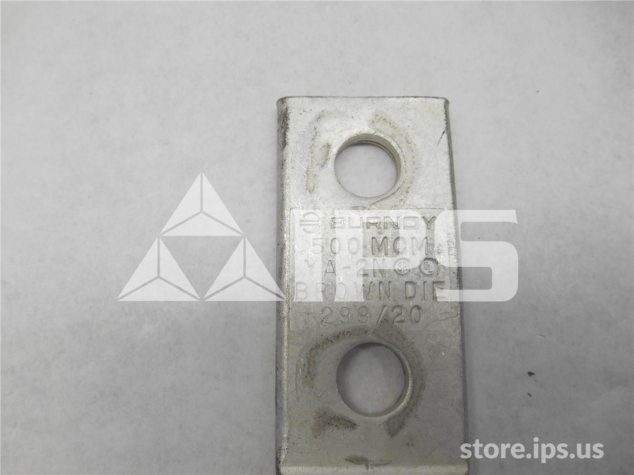 Burndy Type Ya-2n 2 Hole Long Barrel Lug Unused Surplus 500 Kcmil Cu, 1/2 Inch Hole, 1-3/4 Inch Stud Hole - Image 2