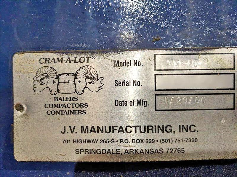 Cram-A-Lot #HX-60, 60" x 30" x 40" horizontal closed door baler, 7" cylinder, cart dumper, infeed conveyor - Image 7