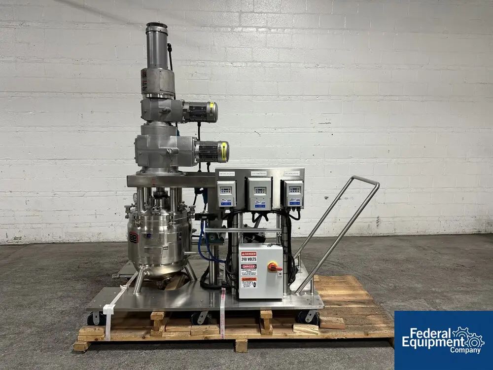 15 gallon Lee Tri Shaft Turbo Emulsifier Reactor, 316 Stainless Steel, 30/125 psi, bolt on top, cone bottom - Image 1