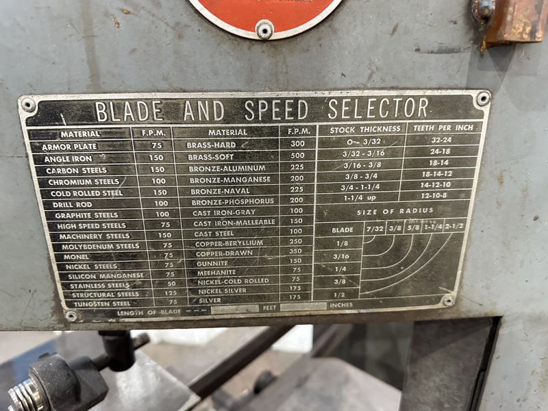 8-3/4" x 8-1/2" Rollin #SF8590, vertical band saw, 9' x 3/4" blade, 70-525 SFPM, 8-3/4" throat, 8.5" under - Image 7