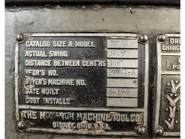 36" x 108" Monarch #36" NN, engine lathe, 3-Jaw chuck, 8" quill, 1946 - Image 4