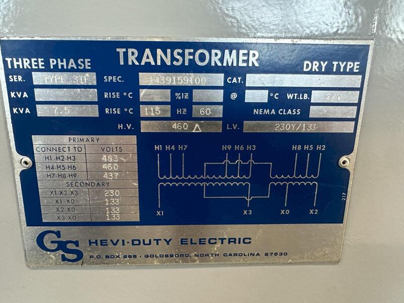7.5 KVA 460 Primary, 230Y/133 Secondary, GS Step Down Transformer, dry type - Image 3