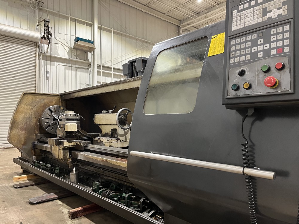 Vanguard #CAK80485D, 2-Axis flat bed CNC lathe, Fanuc Oi Mate, 4-jaw 25" chuck, 32" swing, 191" centers, 4.1" - Image 2